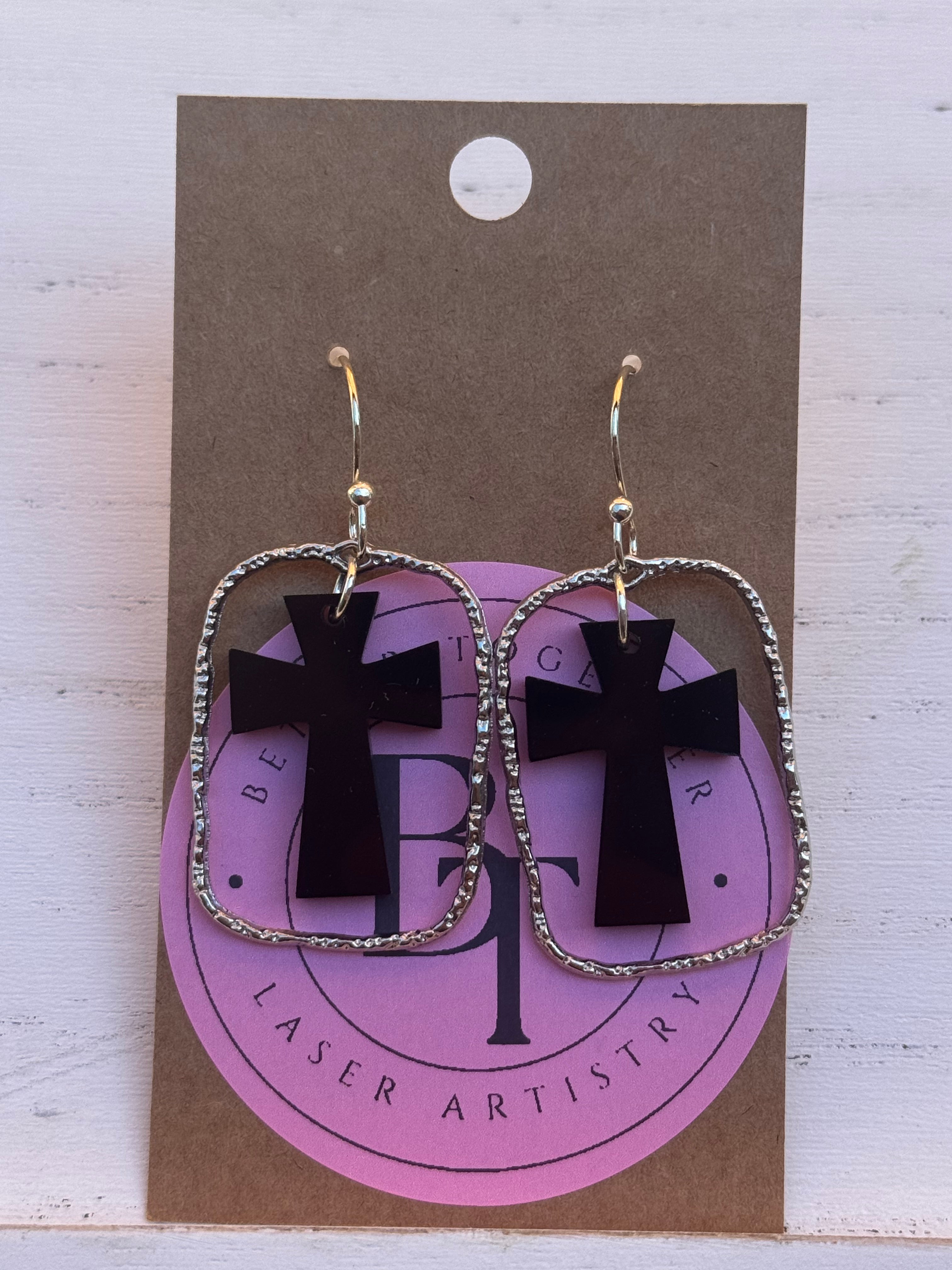 Earring silver Rectangle Cross